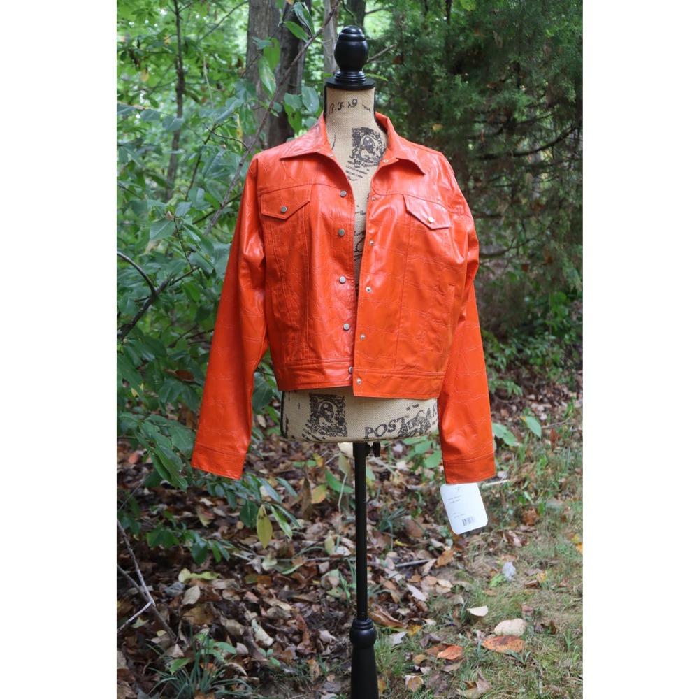Women's Vintage Y2K Orange Faux Leather Jacket Pleather Dead stock Large
